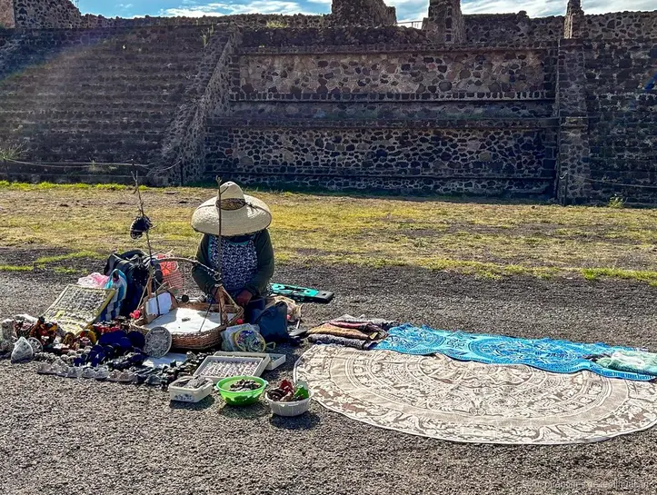 Teotihuacan guided tour group at the Temple of Quetzalcoatl entry ticket stop